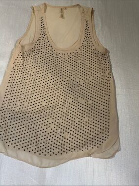 Embellished Cream Sleeveless Tank Top/0044